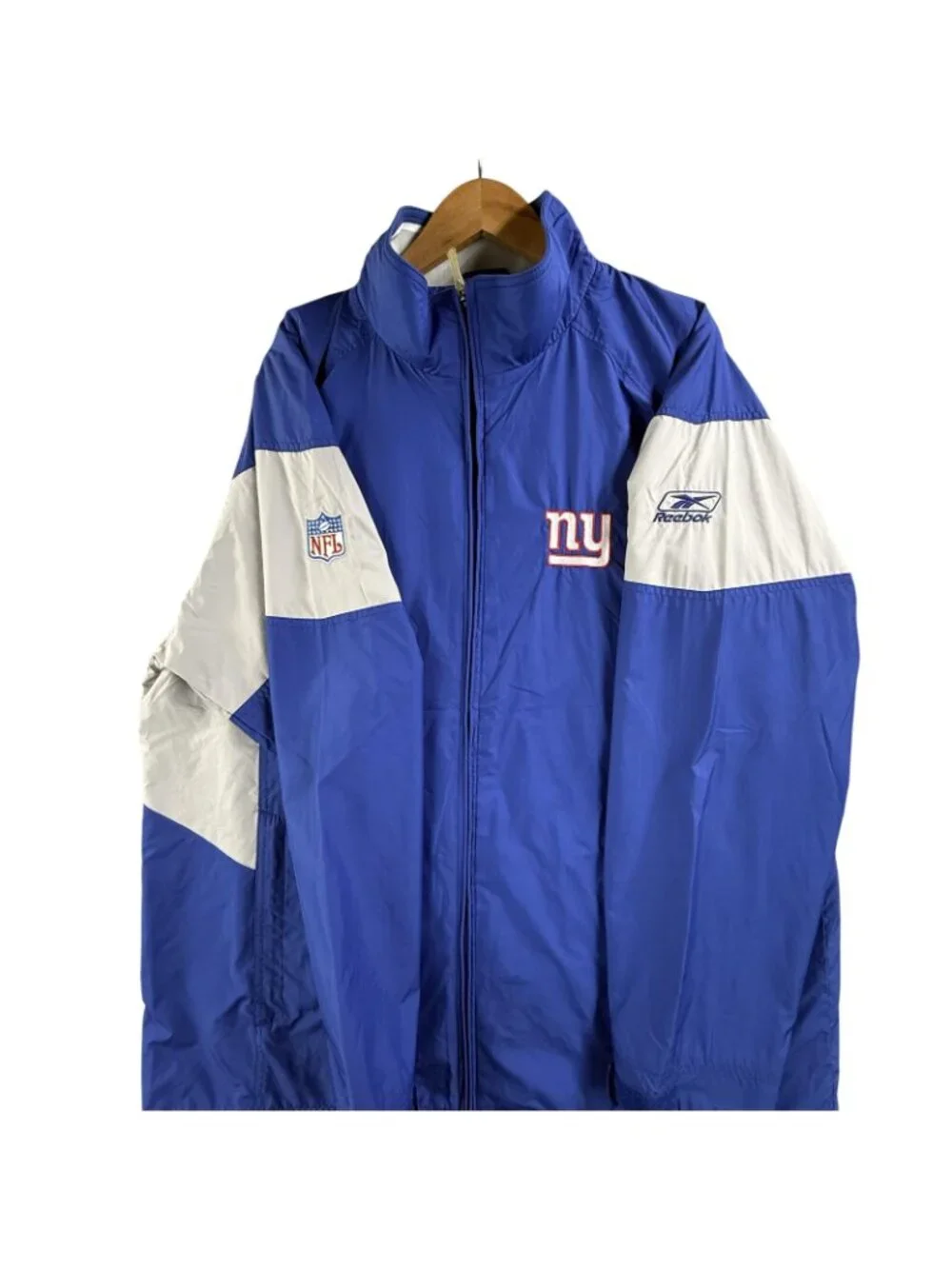 New York Giants Jacket Mens Large Blue NFL Football Reebok On Field Windbreaker